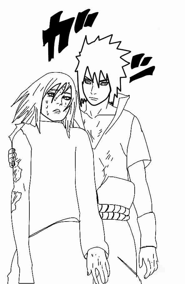 Sasuke et Karin dans l'équipe Taka de Naruto Coloring Page