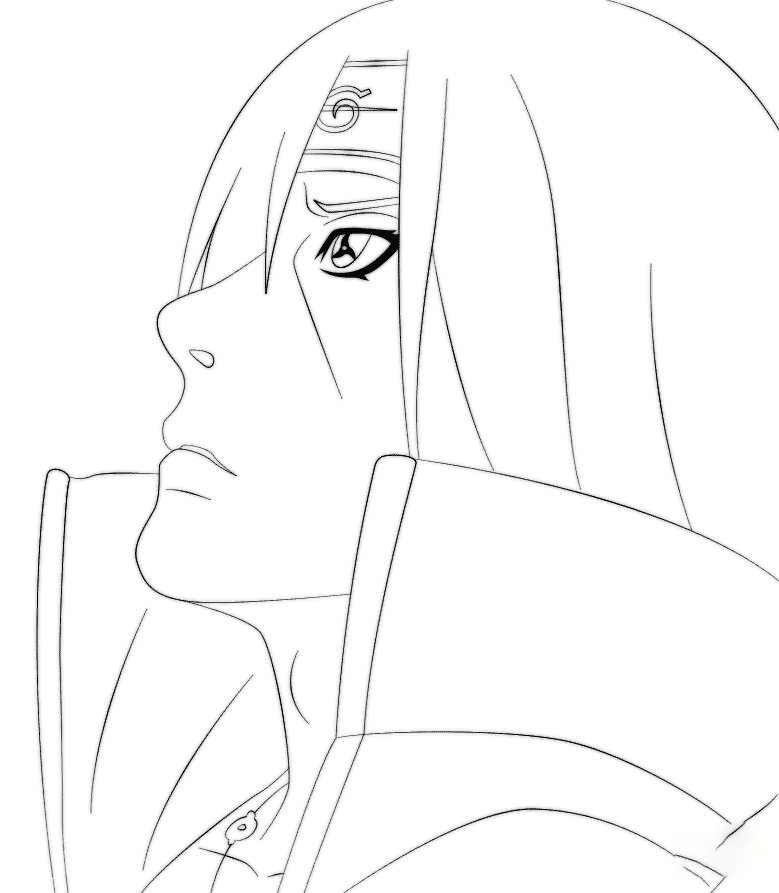 Itachi tristesse avec Mangekyou Sharingan dans les yeux Coloriage