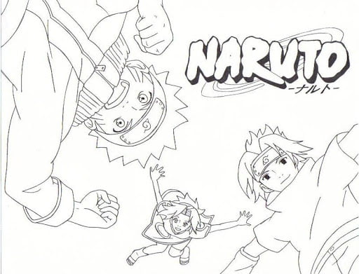 Naruto, Sasuke en Sakura in Team 7 in Naruto Datebayo Kleurplaat