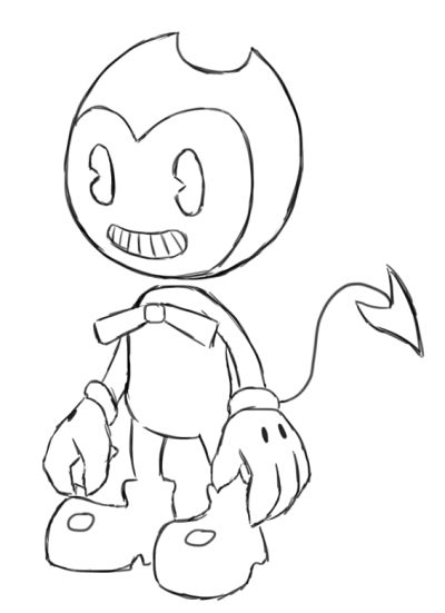 Cute Bendy With Tail Heart-shaped Coloring Pages