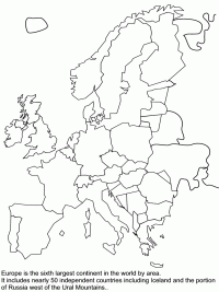 Map of Europe continent Coloring Pages