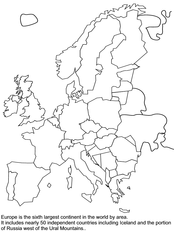 Kaart van Europa continent Kleurplaat