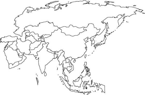 Mapa do continente asiático para colorir