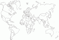 Weltkarte mit den wichtigsten Ländern für Schüler zum Ausmalen