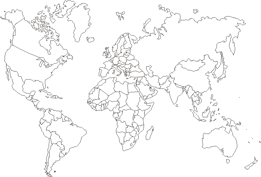 Kaart van de wereld met de belangrijkste landen voor studenten van de wereldkaart