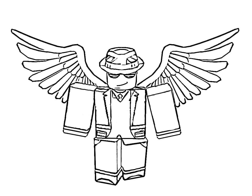 Roblox man with wings wears gangster hat Coloring Page - Free Printable