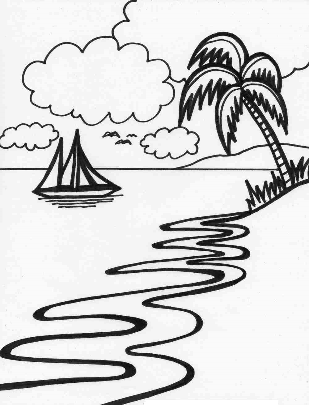 Shadow Of The Coconut On The Beach At Sunset Coloring Pages