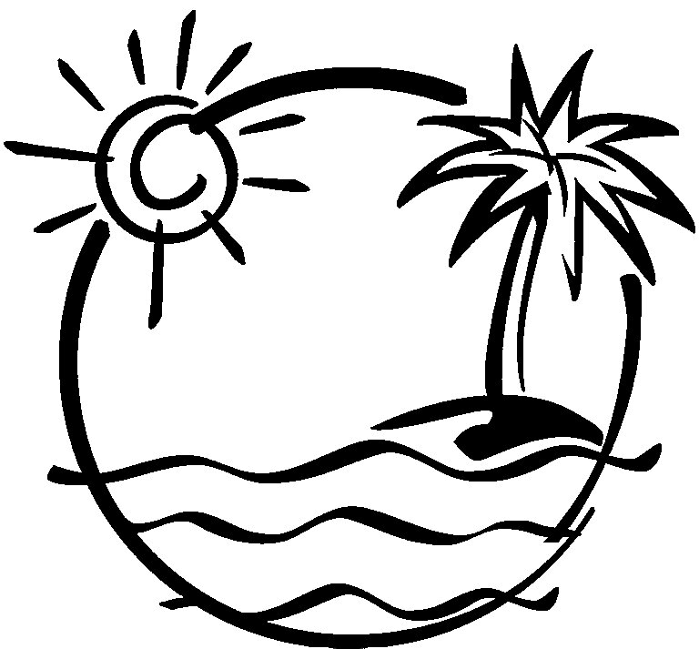 The sun and coconut at the beach in the sunset Coloring Page