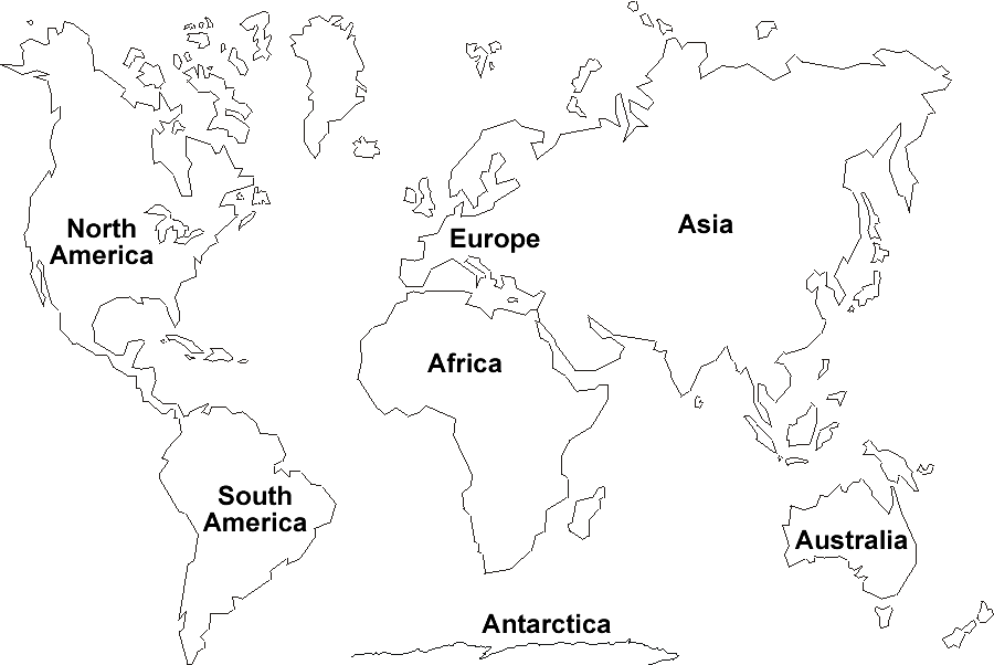 Karte der sieben Kontinente der Welt zum Ausmalen
