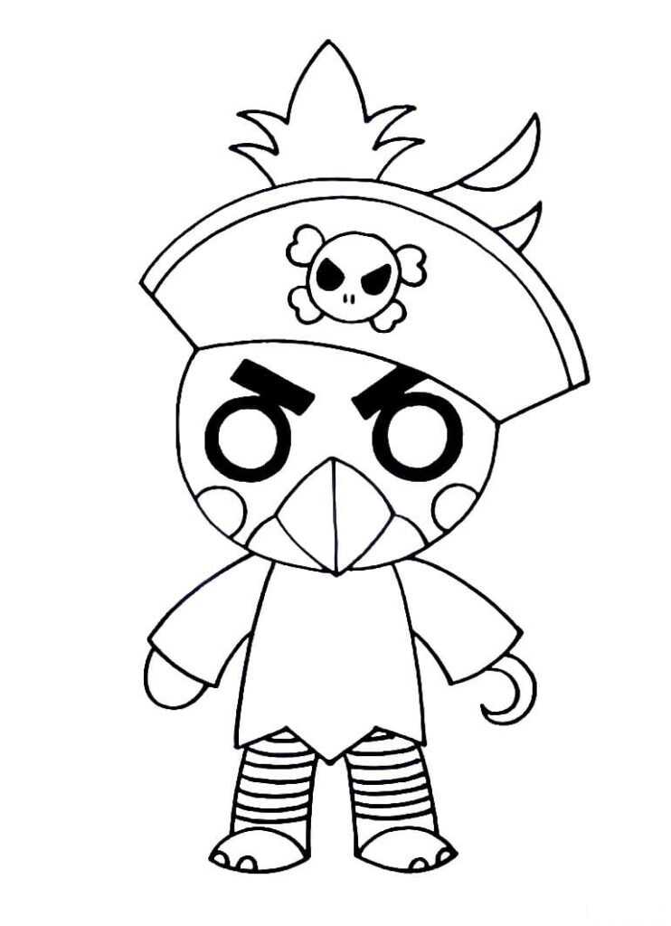 Roblox Piggy Budgey wears pirate hat Coloring Page