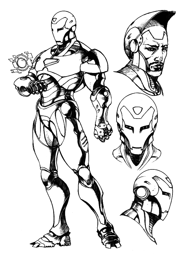 Muchas tonalidades de rostros de Iron man Coloring Page