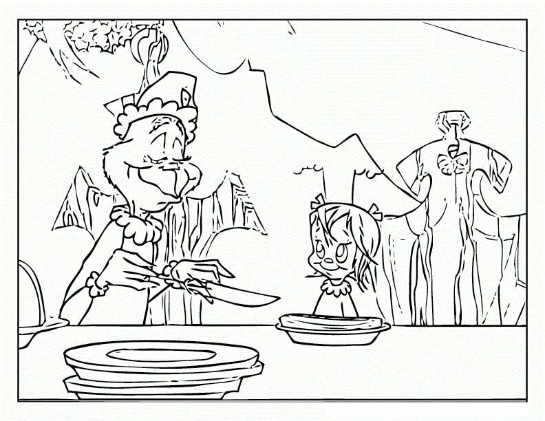 The Grinch Shares Christmas Food With Cindy Lou Coloring Pages