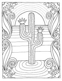 The cactus in the sunset on the beach Coloring Pages