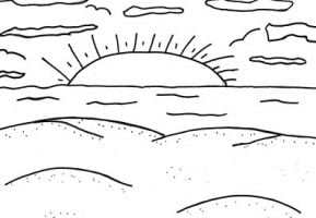 The sun is setting into the sea Coloring Pages