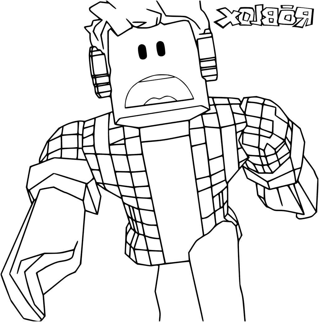 Robloxian listens to music via hexagon headphone Coloring Page