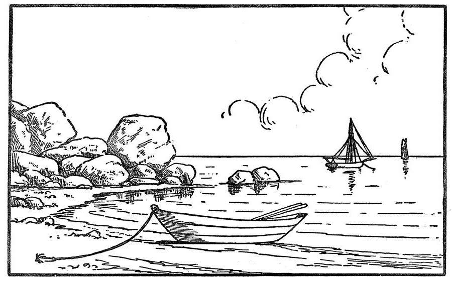 Boat mooring at coast in the sunset Coloring Page