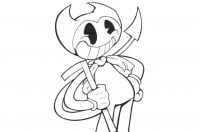 Smiling Bendy with a pickaxe Coloring Page
