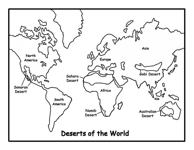 The Deserts Of The World Map With Names Coloring Pages World Map Coloring Pages Coloring Pages For Kids And Adults