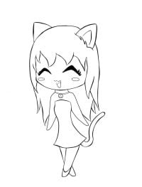 Chibi meow girl looks so happy Coloring Page
