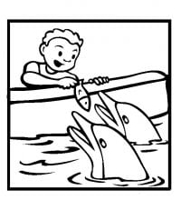 Het kind geeft dolfijn het eten Kleurplaat