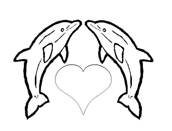 Coloriage Le coeur d'amour des dauphins