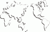 Mappa dei continenti del mondo nella pagina da colorare 3D