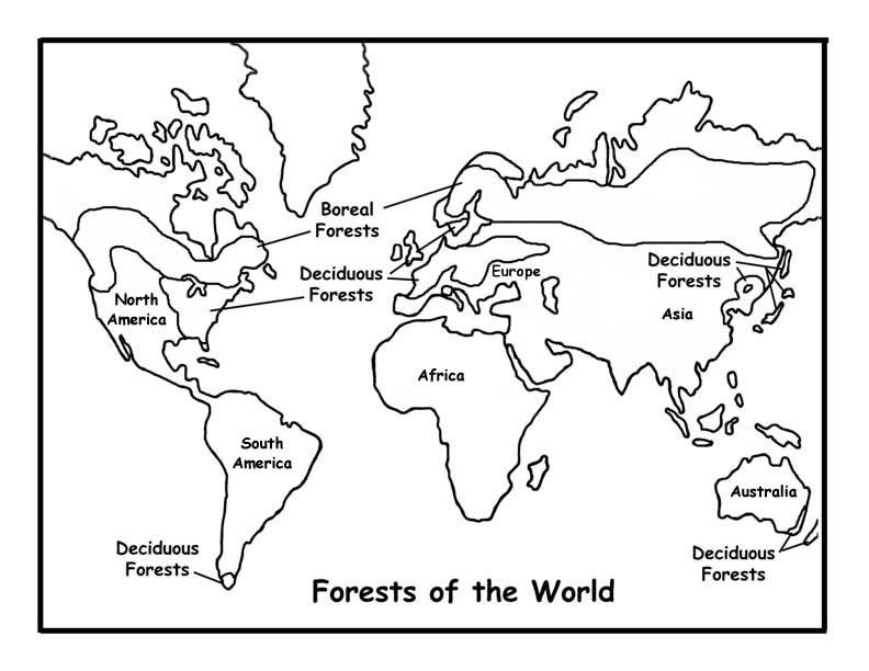 Карты основных мировых лесов представляют текущий глобальный лесной покров Раскраска Страница