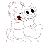 Freddy and Bendy, two of the creepiest video game characters hugging each other Coloring Page