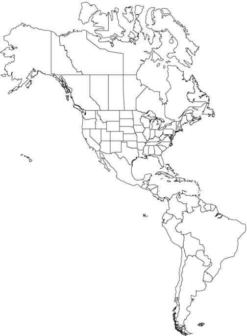 Karte von Kontinent Amerika zum Ausmalen
