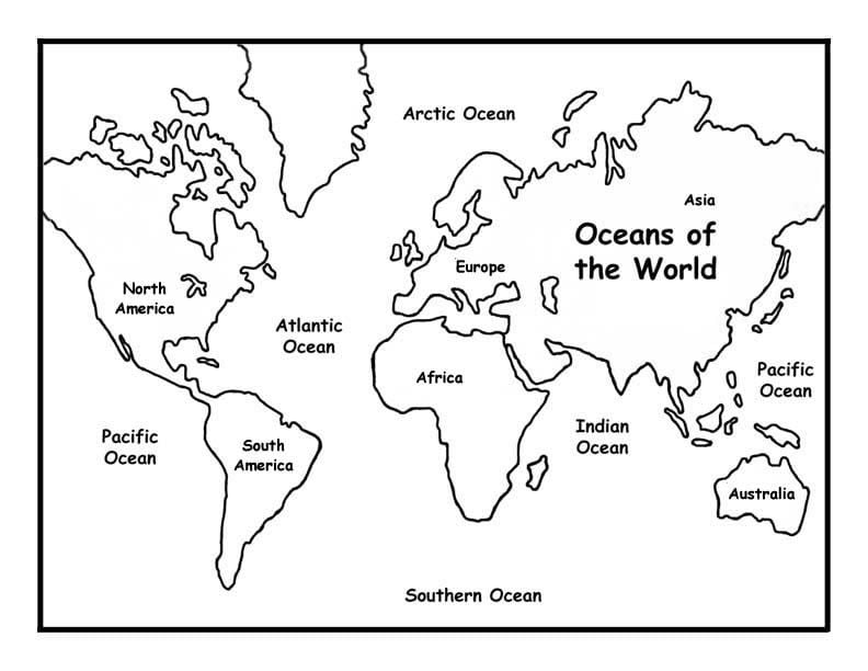 Map of the oceans of the world Coloring Page - Free Printable Coloring ...