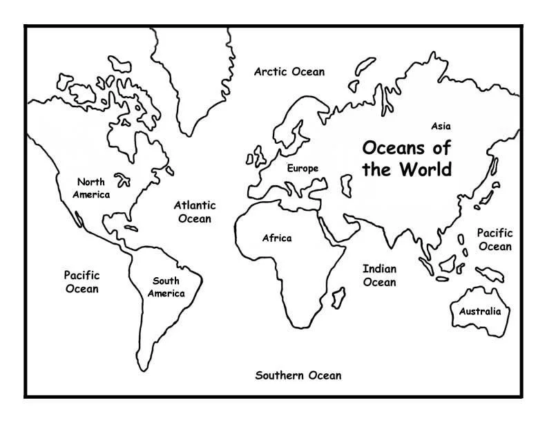 Mapa de los océanos del mundo desde el mapa mundial.