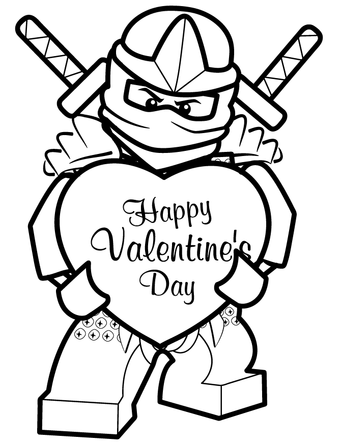 Evil Ninja from Lego Ninjago shows a heart for Valentine day Coloring Pages