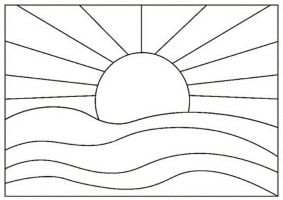 Eenvoudige zonsondergang afbeelding tekenen Kleurplaat