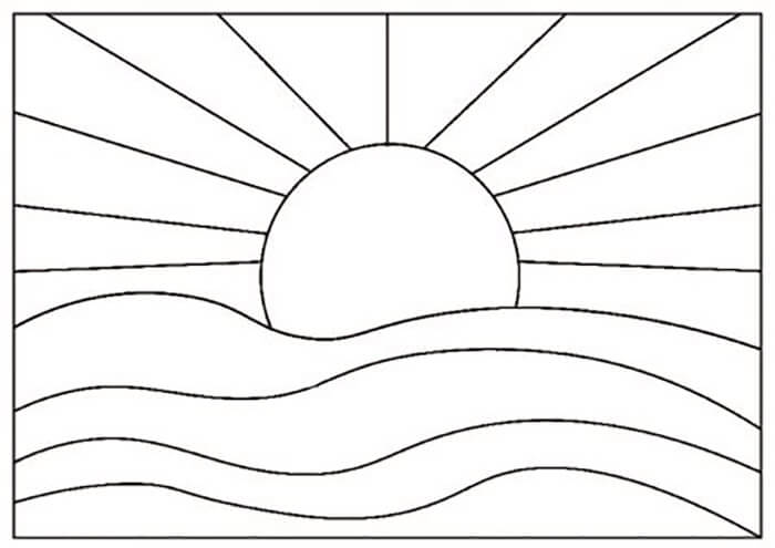 Drawing simple sunset image Coloring Page