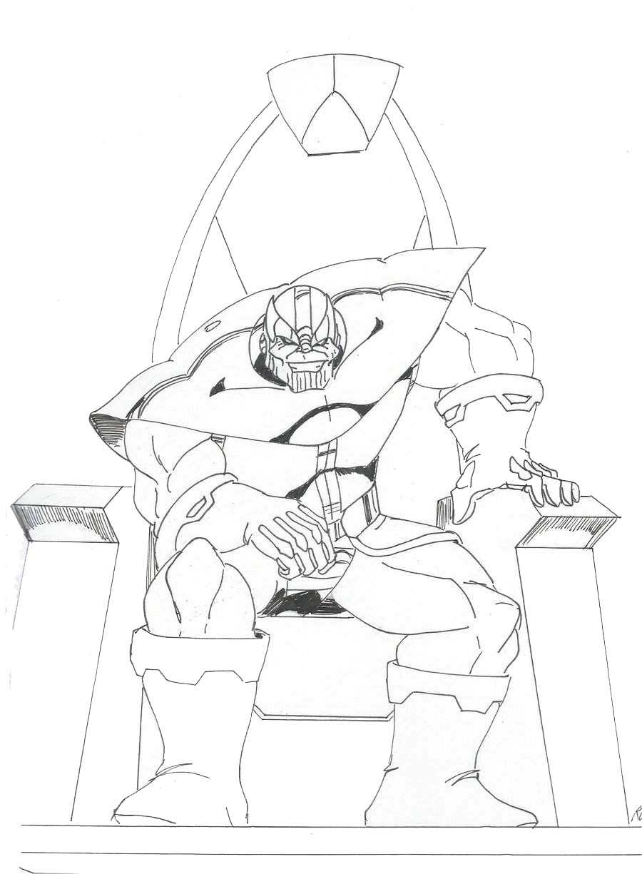 Angry Lord Thanos Sits On The Throne From The Avengers Coloring Pages