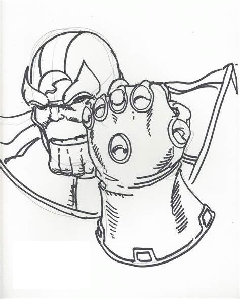 Как нарисовать безумного Таноса с Перчаткой Бесконечности из Мстителей шаг за шагом Раскраска
