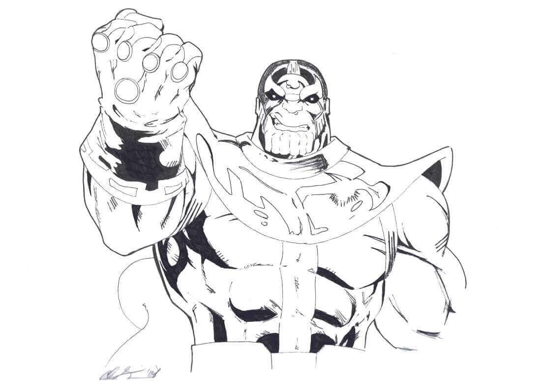 Раскраска Опасный Танос, когда у него Перчатка Бесконечности