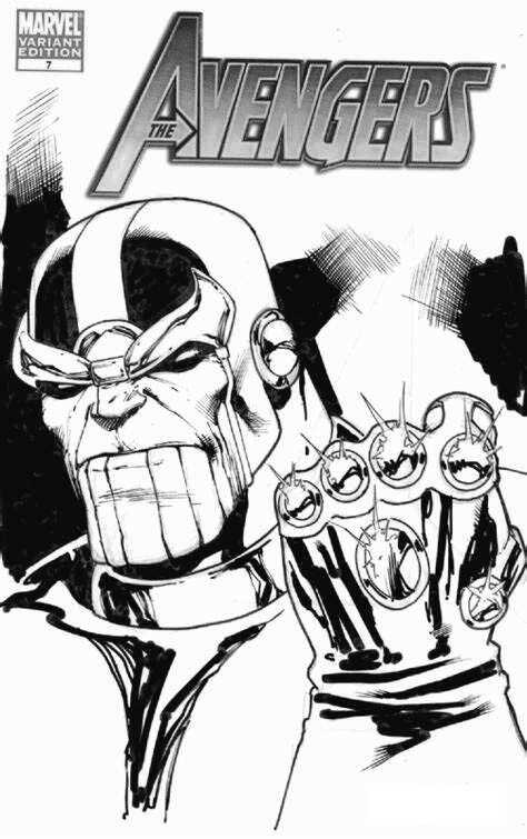 Опасный Танос успешно собирает шесть Камней Бесконечности в единую перчатку из раскраски Мстители.