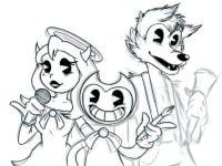 Bendy, Boris the Wolf and Alice Angel in the music performing Coloring Pages