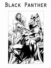 Black Panther King sits on the throne with Queen Coloring Pages
