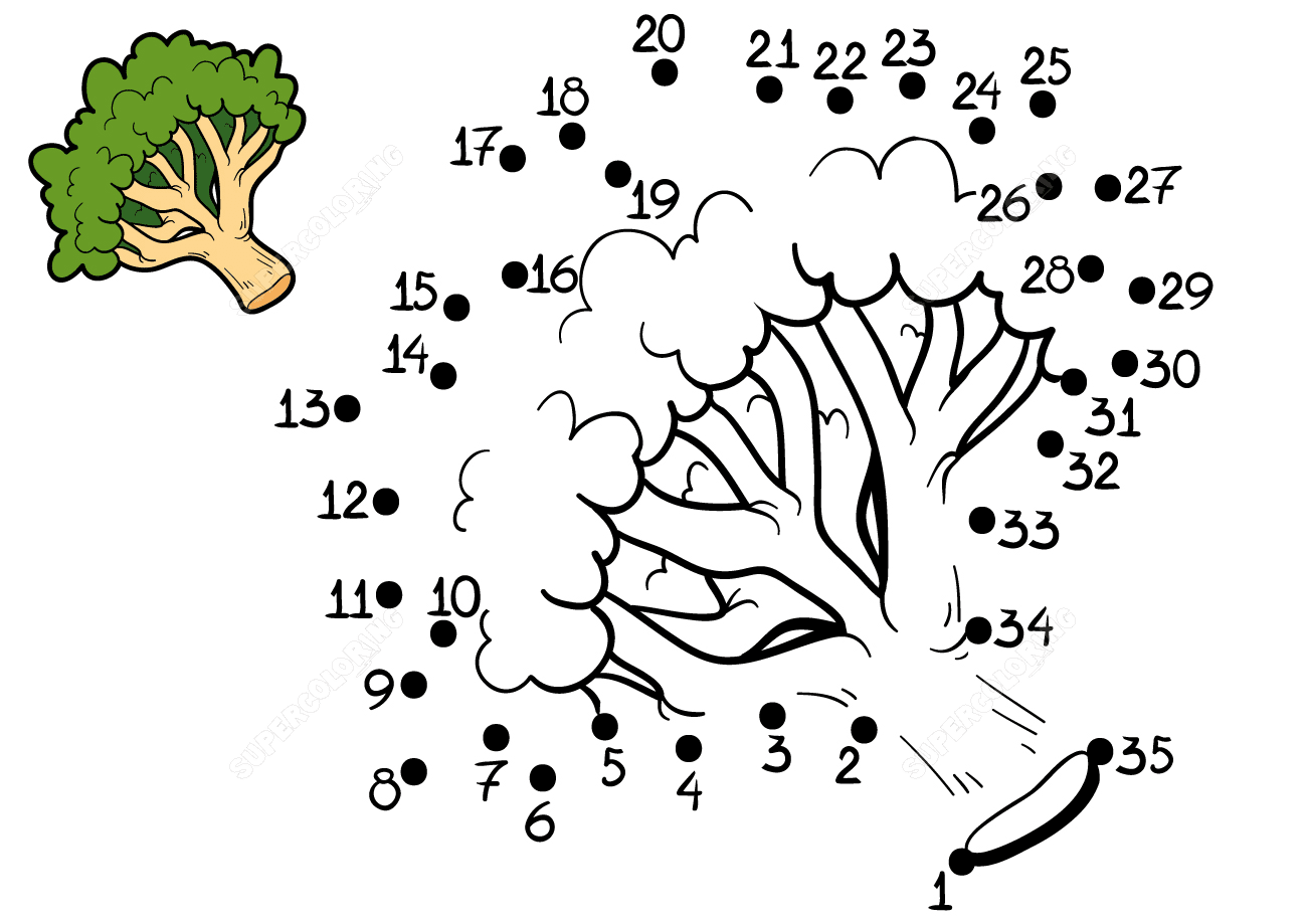 Drawing broccoli vegetable from dot-to-dot for kids from Connect the dots
