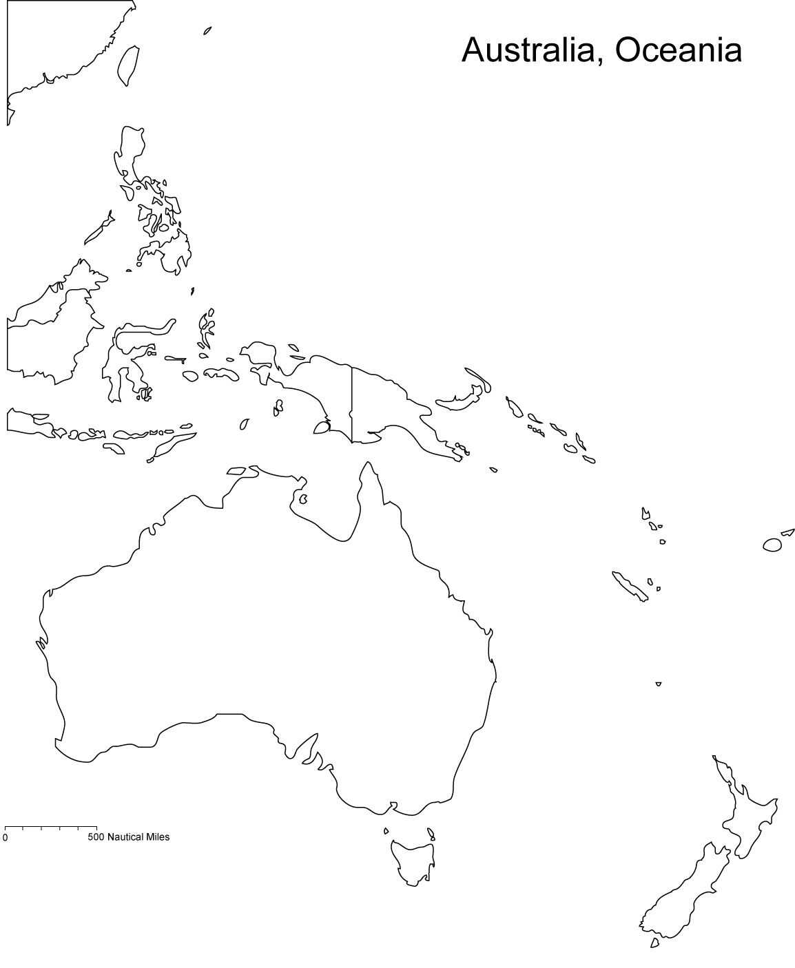 Kaart van de continenten van Australië en Oceanië van de wereldkaart