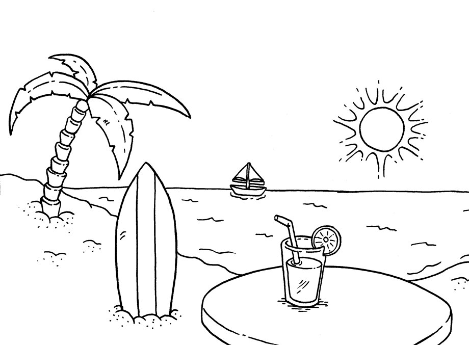 Drink Cocktail At The Beach In The Sunset Coloring Pages