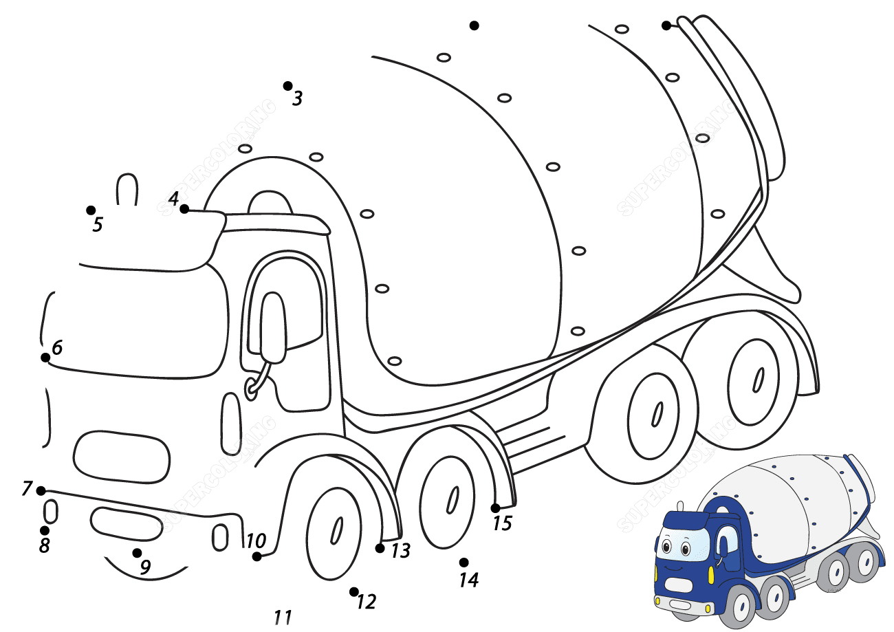 Punkt-zu-Punkt-Cartoon-Zementmischerwagen von Connect the Dots