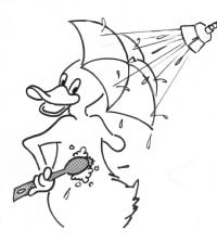 Cartoon duck with umbrella takes a shower Coloring Pages