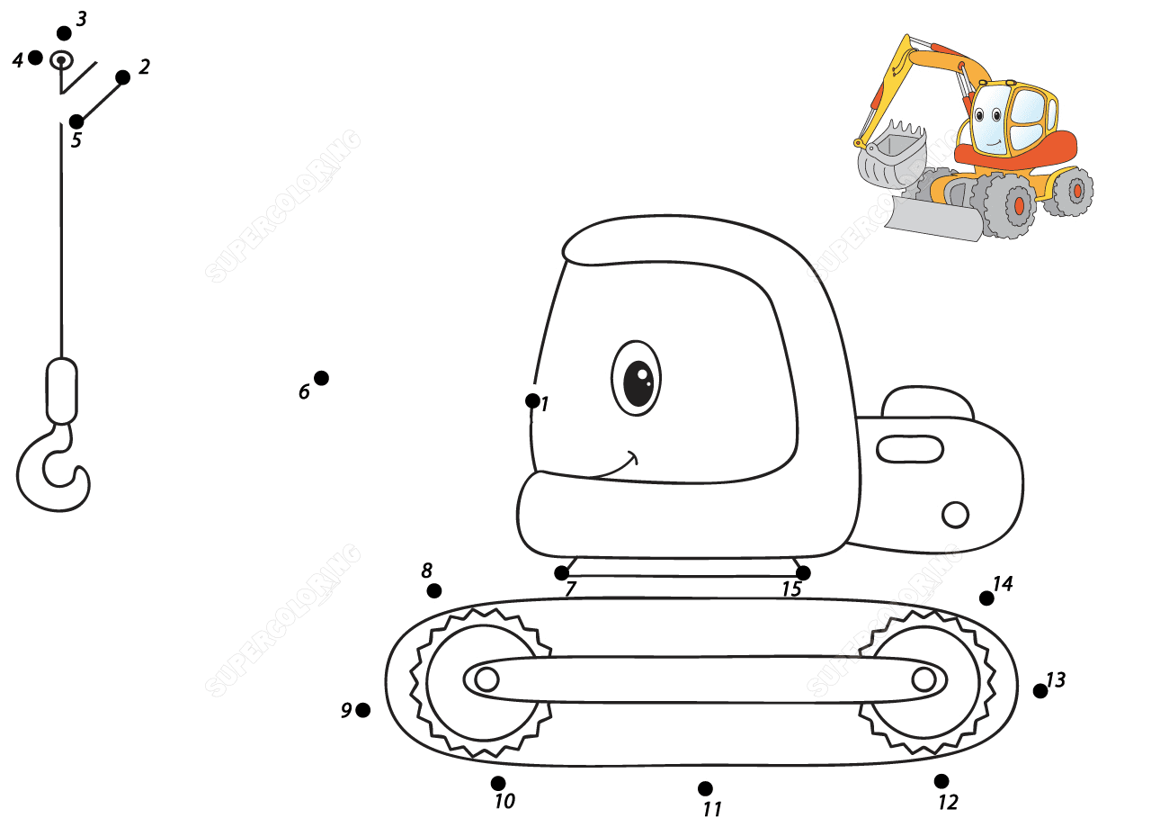 Cartoon Excavator Dot-to-dots For Kids Coloring Pages