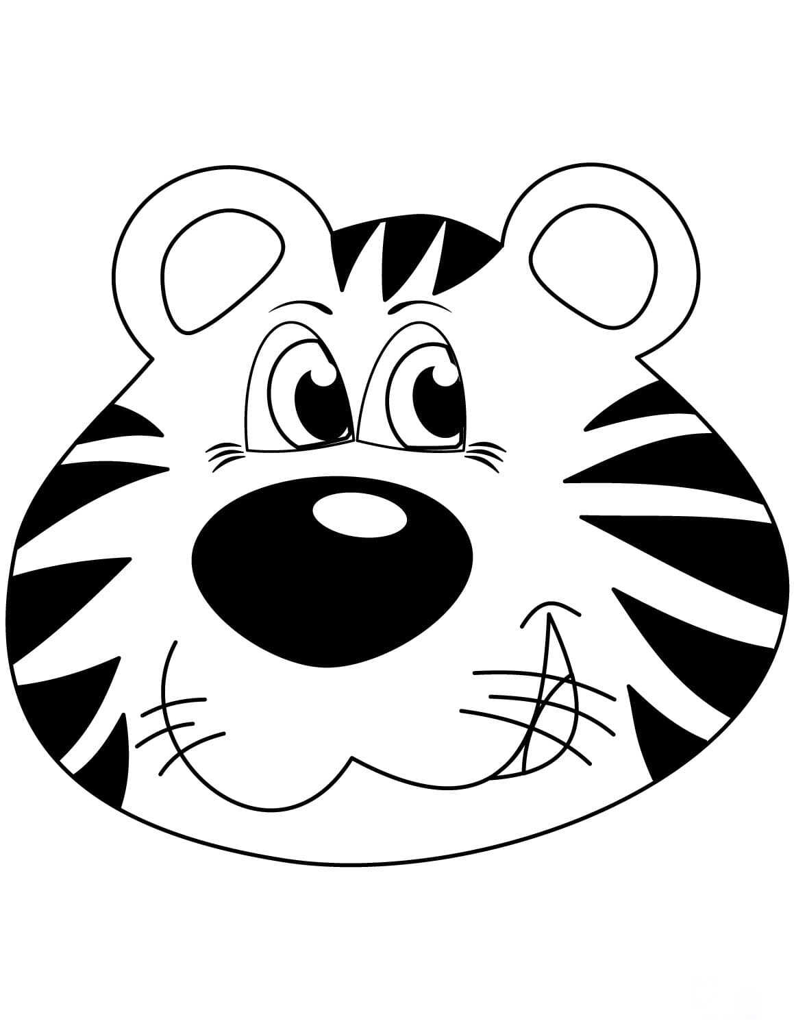 Jaunty cartoon tiger head Coloring Pages