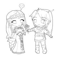 Couple Chibi Link and Zelda from The Legend of Zelda Coloring Page