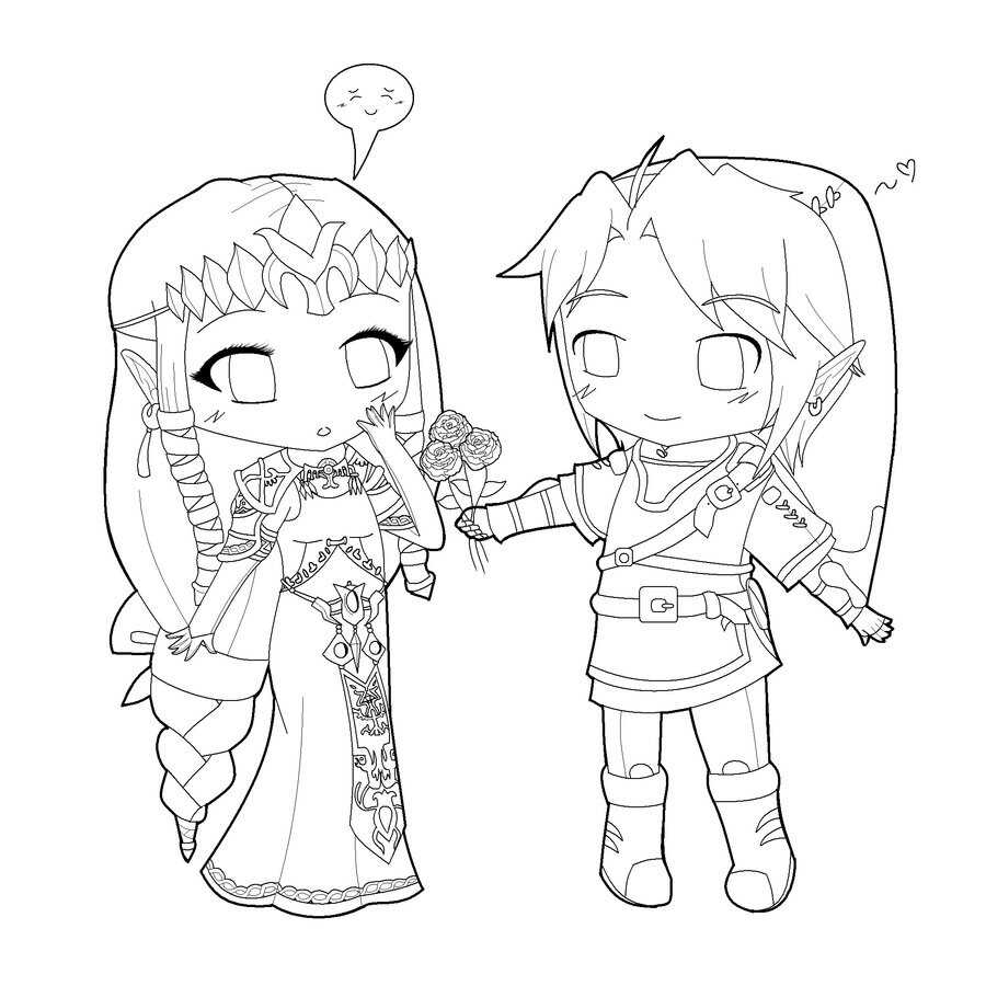 Couple Chibi Link And Zelda From The Legend Of Zelda Coloring Pages 