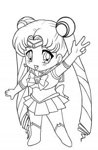 Coloriage Happy Chibi Sailor Moon porte un uniforme de marin à manches courtes